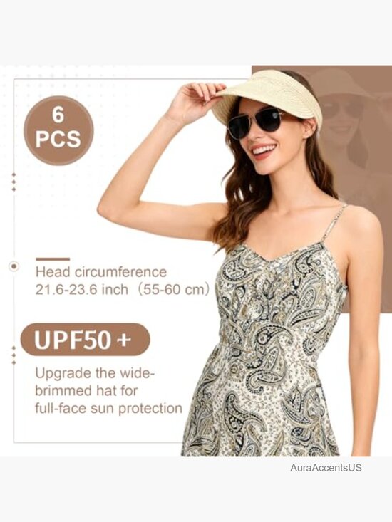 6 Pack Packable Ponytail Straw Sun Hats with UPF 50+ main image 7